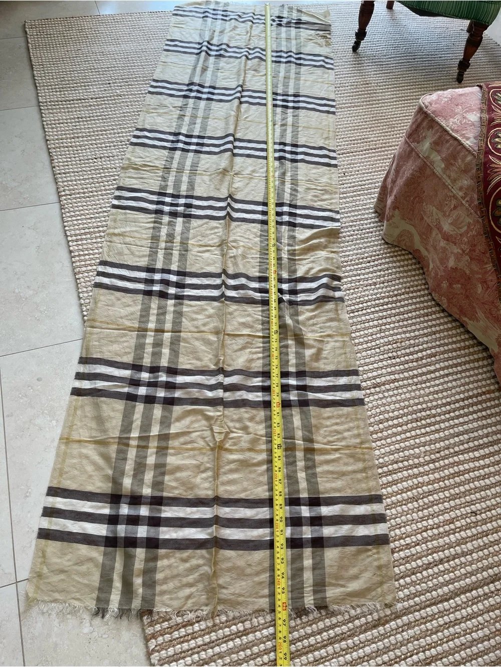 Burberry Iconic Plaid Wool Lightweight Long Scarf Wrap Note: damaged area